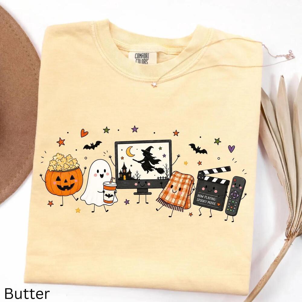 Halloween Movie Night Doodle Spooky Season Horror T Shirt